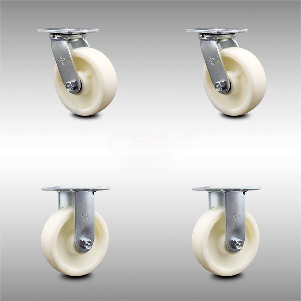 6 Inch Stainless Steel Nylon Caster Set with Roller Bearing 2 Swivel 2 Rigid SCC